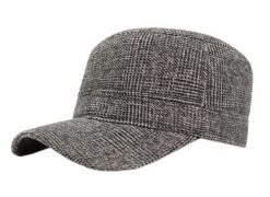 Czapka z Daszkiem Jesienno-Zimowa, Jasna Szara w Drobny Wzór, Patrolówka z Nausznikami -Pako Jeans. Szare czapki męskie Pako Jeans, na zimę, bez wzorów, z jeansu. Za 59.00 zł.
