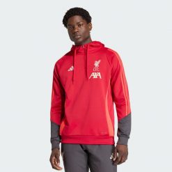 Bluza z kapturem Liverpool FC Tiro 25 Competition Training. Czerwone bluzy nierozpinane męskie ADIDAS, bez wzorów, z kapturem. Za 279.00 zł.
