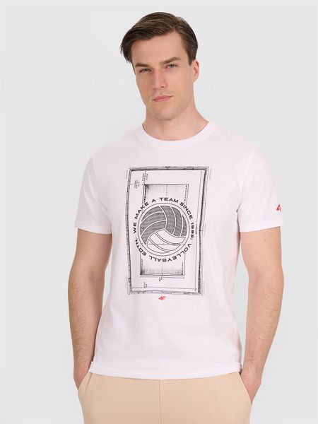 4F T-shirt regular z nadrukiem siatkarskim męski - biały S. Białe t-shirty męskie 4f, l, bez wzorów, z bawełny, klasyczne, bez ramiączek. W wyprzedaży za 39.99 zł.