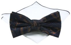 Męska Mucha (Poszetka w Zestawie) - Chattier - Granatowo-Brązowa. Niebieskie krawaty i muchy męskie Chattier, bez wzorów, eleganckie. Za 59.00 zł.
