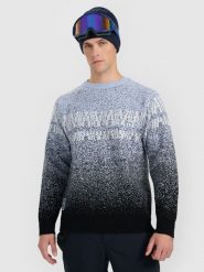 4F Sweter męski - granatowy L. Niebieskie swetry męskie 4f, z aplikacjami, z wełny, sportowe, bez kołnierzyka, bez ramiączek. Za 299.99 zł.
