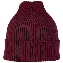 Czapka sportowa Running z odblaskiem z wełny merino active beanie. Czerwone czapki męskie Buff, bez wzorów, z wełny, sportowe. Za 161.99 zł.