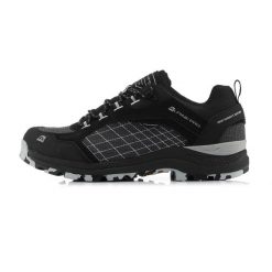 Buty trekkingowe niskie unisex Alpine Pro Lopre Vibram. Czarne buty trekkingowe męskie Alpine Pro, bez wzorów, ze skóry, sportowe, bez obcasa, bez zapięcia. W wyprzedaży za 399.00 zł.