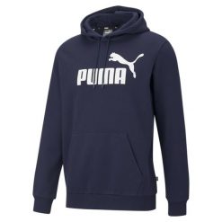 Męska bluza z kapturem z dużym logo Essentials PUMA Peacoat Blue. Fioletowe bluzy z kapturem męskie Puma, m, bez wzorów, z kapturem. W wyprzedaży za 182.80 zł.