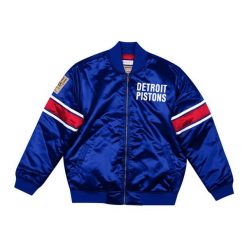 Satynowa bluza dresowa Detroit Pistons. Niebieskie bluzy nierozpinane męskie Mitchell & Ness, bez wzorów, z dresówki, sportowe, bez ramiączek, bez kaptura. Za 537.00 zł.