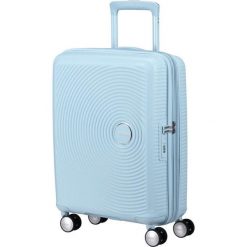 Walizka turystyczna Soundbox Spinner 55 TSA EXP 35,5L. Niebieskie walizki męskie American Tourister, bez wzorów. Za 629.99 zł.
