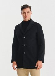 PAKO LORENTE – Czarny płaszcz z wełną. Czarne płaszcze męskie Pako Lorente, na zimę, m, bez wzorów, z poliesteru, bez kaptura. Za 699.99 zł.