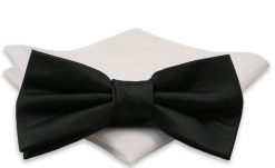 Czarna Mucha Gładka, Jednokolorowa + Biała Poszetka - Chattier, Męska. Białe krawaty i muchy męskie Chattier, bez wzorów, z poliesteru, eleganckie. Za 59.00 zł.