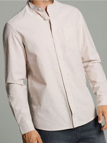 Bawełniana koszula regular fit - beżowy. Brązowe koszule męskie Sinsay, l, bez wzorów, z bawełny, bez kołnierzyka, bez ramiączek. Za 59.99 zł.