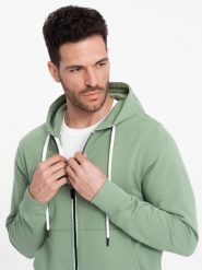 Bluza męska dresowa BASIC rozpinana z kapturem - zielona V3. Zielone bluzy rozpinane męskie Ombre Clothing, m, z aplikacjami, z bawełny, z kapturem. W wyprzedaży za 157.49 zł.