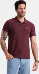 Ombre Męska jednokolorowa koszulka polo BASIC z dzianiny pique - bordowa V10 OM-POBS-0100 M. Czerwone koszulki polo męskie Ombre, m, bez wzorów, z dzianiny, bez kołnierzyka, bez ramiączek. Za 79.99 zł.