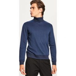 Bluza w jodełkę z golfem - Granatowy. Niebieskie bluzy nierozpinane męskie Reserved. Za 99.99 zł.