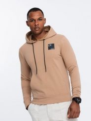 Męska bluza z kapturem kangurka z logotypem – brązowa V3 - Rozmiar: XL. Brązowe bluzy nierozpinane męskie Ombre Clothing, m, bez wzorów, z bawełny, z kapturem. W wyprzedaży za 99.99 zł.