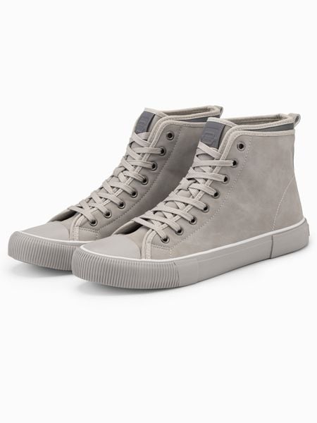 Wysokie buty męskie trampki z dekoracyjną lamówką – popielate V3 - Rozmiar: 41. Szare trampki męskie Ombre Clothing, bez wzorów, z gumy, eleganckie, przed kolano, bez zapięcia. W wyprzedaży za 109.99 zł.