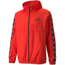 Kurtka męska Puma ESS+TAPE Windbreaker. Czerwone kurtki męskie Puma, l, bez wzorów, sportowe, bez ramiączek, bez kaptura. Za 264.54 zł.