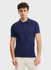 PAKO LORENTE – Gładki t-shirt polo w granatowym kolorze. Koszulki polo męskie Pako Lorente, l, bez wzorów, z bawełny, bez kołnierzyka, bez ramiączek. Za 149.99 zł.
