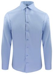 Delikatnie Wyszczuplana (Slim) Męska Koszula - Lanier - Jasnoniebieska. Niebieskie koszule męskie Lanier, m, bez wzorów, z bawełny, bez kołnierzyka, bez ramiączek. Za 175.00 zł.