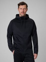 4F Bluza treningowa regular szybkoschnąca męska - czarna M. Czarne bluzy rozpinane męskie 4f, m, bez wzorów, sportowe, bez ramiączek, bez kaptura. Za 199.99 zł.