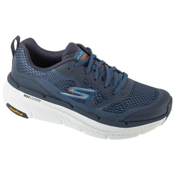 Buty do biegania męskie, Max Cushioning Premier 2.0. Niebieskie buty do biegania męskie Skechers, bez wzorów, bez zapięcia, do biegania. Za 469.99 zł.
