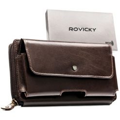 Skórzana, dwukomorowa saszetka męska w brązowym kolorze zamykana suwakiem - Rovicky. Brązowe saszetki męskie ROVICKY, bez wzorów, ze skóry. Za 99.99 zł.