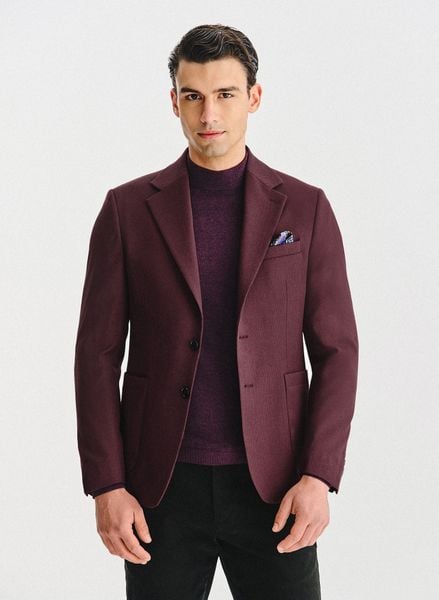 PAKO LORENTE – Bordowa marynarka z wełną i jedwabiem. Czerwone marynarki męskie Pako Lorente, m, bez wzorów, z jedwabiu. Za 769.99 zł.