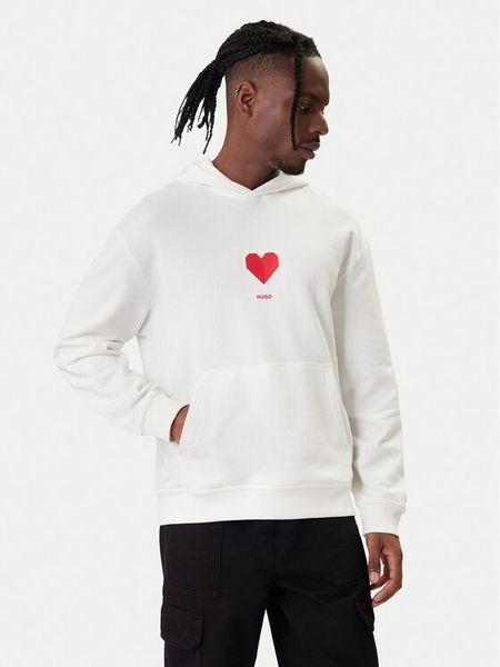 HUGO Bluza Dalentinos 50554025 Biały Relaxed Fit. Białe bluzy nierozpinane męskie Hugo, m, bez wzorów, z bawełny, bez ramiączek, bez kaptura. Za 599.99 zł.