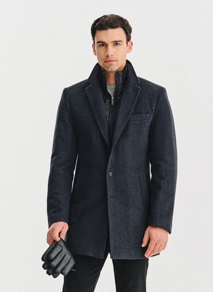 PAKO LORENTE - Grafitowy płaszcz męski z odpinanym kołnierzem. Szare płaszcze męskie Pako Lorente, na jesień, m, bez wzorów, z poliesteru, bez kaptura. Za 499.99 zł.