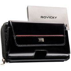 Skórzana, czarna saszetka męska z systemem RFID - Rovicky. Czarne saszetki męskie ROVICKY, bez wzorów, ze skóry. Za 89.99 zł.