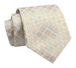 Krawat - ALTIES - Żółto-Złoty w Grochy. Żółte krawaty i muchy męskie Alties, bez wzorów, z tkaniny, eleganckie. Za 49.00 zł.