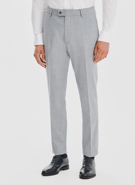 PAKO LORENTE – Gładkie szare spodnie garniturowe. Szare eleganckie spodnie męskie Pako Lorente, bez wzorów, z poliesteru, biznesowe. Za 549.99 zł.