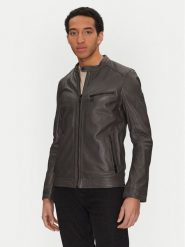 Mustang Kurtka skórzana 310-24-055 Szary Regular Fit. Szare kurtki męskie Mustang, m, bez wzorów, ze skóry, bez ramiączek, bez kaptura. Za 589.99 zł.
