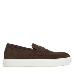 Półbuty Calvin Klein. Brązowe codzienne półbuty męskie Calvin Klein, bez wzorów, bez obcasa, bez zapięcia. Za 389.99 zł.