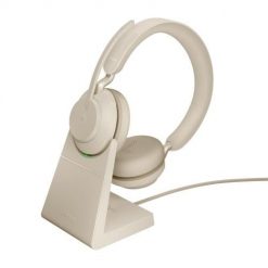 Słuchawki nauszne bezprzewodowe Jabra Evolve2 65 MS Stereo Link380c, beige + stand. Brązowe słuchawki bluetooth Jabra. Za 863.99 zł.
