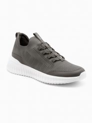 Męskie buty sneakersy wsuwane wykonane z lekkich materiałów - khaki V2 - Rozmiar: 41. Brązowe buty sportowe na co dzień męskie Ombre Clothing, l, bez wzorów, z dzianiny, bez ramiączek, bez kaptura, trekkingowe. W wyprzedaży za 99.99 zł.