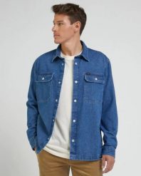 LEE MĘSKA KOSZULA WORKWEAR OVERSHIRT DEEP WATERS 112341791 L68D045023. Koszule męskie Lee, l, bez wzorów, bez kołnierzyka, bez ramiączek. Za 179.99 zł.