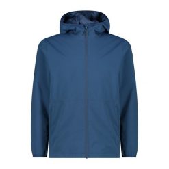 Kurtka przeciwdeszczowa z stałym kapturem CMP. Niebieskie kurtki softshell męskie CMP, bez wzorów, z softshellu, trekkingowe. Za 338.50 zł.