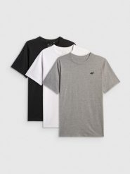 4F T-shirt regular gładki męski (3-pack) - biały+szary+czarny S. Białe t-shirty męskie 4f, m, bez wzorów, z bawełny, bez kołnierzyka, bez ramiączek. Za 129.99 zł.