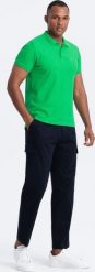 Ombre Męska koszulka polo jednokolorowa BASIC z dzianiny pique - neonowa zieleń V25 OM-POBS-0100 S. Zielone koszulki polo męskie Ombre, m, bez wzorów, z dzianiny, bez kołnierzyka, bez ramiączek. Za 79.99 zł.