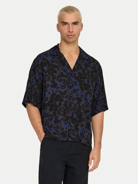 Only & Sons Koszula Harris 22032732 Granatowy Relaxed Fit. Niebieskie koszule męskie Only & Sons, l, bez wzorów, z wiskozy, bez kołnierzyka, bez ramiączek. Za 69.99 zł.