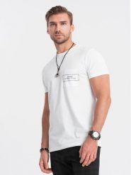 T-shirt męski bawełniany z nadrukiem na kieszonce Ombre Streetstyle – biały V8. Białe t-shirty męskie Ombre Clothing, m, bez wzorów, z bawełny, bez kołnierzyka, bez ramiączek. W wyprzedaży za 24.99 zł.
