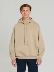 Bluza hoodie comfort fit - beżowy. Brązowe bluzy nierozpinane męskie Sinsay, l, bez wzorów, bez ramiączek, bez kaptura. Za 39.99 zł.