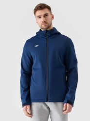 4F Kurtka softshell wiatroodporna membrana 5 000 męska - granatowa L. Niebieskie kurtki męskie 4f, l, bez wzorów, z dzianiny, klasyczne, bez ramiączek, z kapturem. Za 299.99 zł.