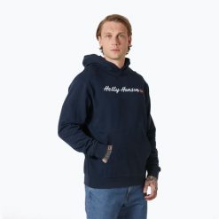 Bluza męska Helly Hansen Core Graphic Sweat Hoodie. Niebieskie bluzy nierozpinane męskie Helly Hansen, l, bez wzorów, bez ramiączek, bez kaptura. Za 299.99 zł.