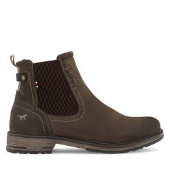 Botki Mustang. Brązowe sztyblety męskie Mustang, bez obcasa, bez zapięcia. Za 379.99 zł.