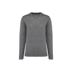 Sweter v-neck z merynosów Kariban Premium. Szare swetry męskie KARIBAN, bez wzorów, eleganckie, bez kołnierzyka, bez ramiączek. Za 334.50 zł.