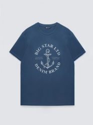 Koszulka męska z kontrastowym nadrukiem ciemnoniebieska Kartes 402. Niebieskie t-shirty męskie Big Star, l, bez wzorów, z dzianiny, bez kołnierzyka, bez ramiączek. Za 79.99 zł.