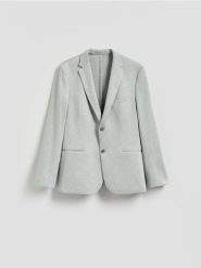 Marynarka slim fit z dodatkiem wiskozy - jasnozielony. Zielone marynarki męskie Reserved, l, bez wzorów, z dzianiny. Za 199.99 zł.