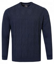 Bawełniany Sweter Męski - Pako Jeans - Warkoczowy Splot - Granat. Niebieskie kardigany męskie Pako Jeans, l, bez wzorów, z bawełny, bez ramiączek. Za 169.00 zł.