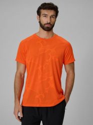 4F Koszulka treningowa regular szybkoschnąca męska - pomarańczowa L. Brązowe t-shirty sportowe męskie 4f, l, bez wzorów, z materiału, sportowe, bez ramiączek. Za 129.99 zł.