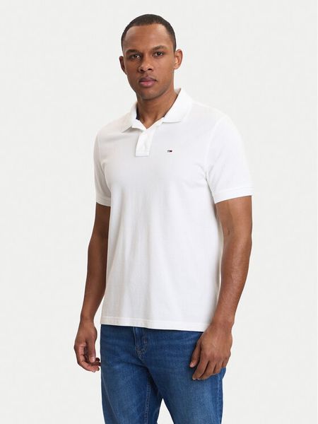 Tommy Jeans Polo DM0DM22711 Biały Regular Fit. Białe koszulki polo męskie Tommy Jeans, m, bez wzorów, z bawełny, bez kołnierzyka, bez ramiączek. Za 249.99 zł.